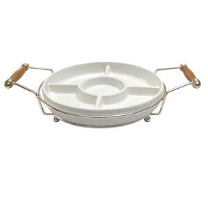 Round Sectioned Serving Dish with Chrome Metal Caddy Made in England